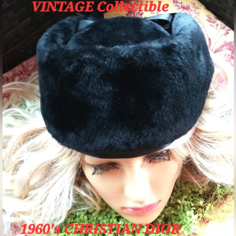 60's MISS DIOR Christian Black Fur Angora Adorable Pillbox Union Elegant Hat EVC - Picture 3 of 16